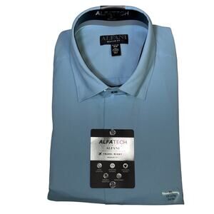 Alfani Men's Regular Fit Alfatech Solid Dress Shirt Blue 17-17.5 34-35 $70